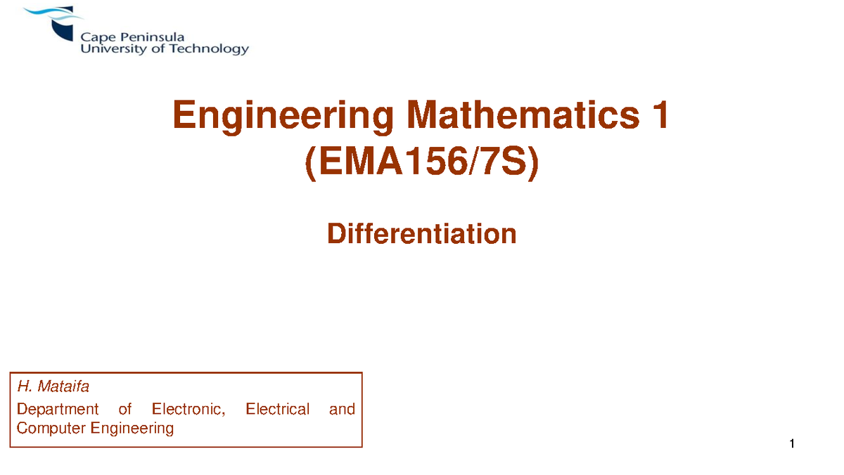 EMA156 7S Engineering Mathematics 1: Differentiation Overview - Studocu