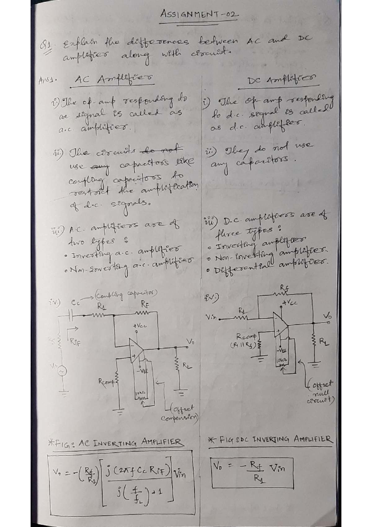 Analog Assignment 2 - AC and DC Amplifiers with Diagrams and Circuits ...