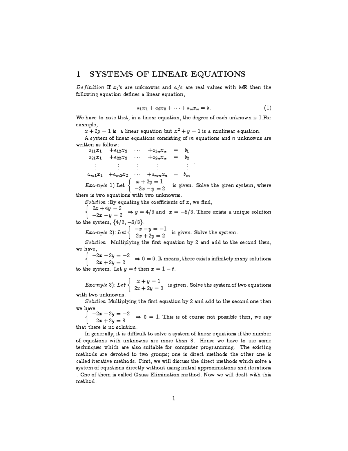 Numerical Analysis: Systems of Linear Equations (Course Code: NA101 ...