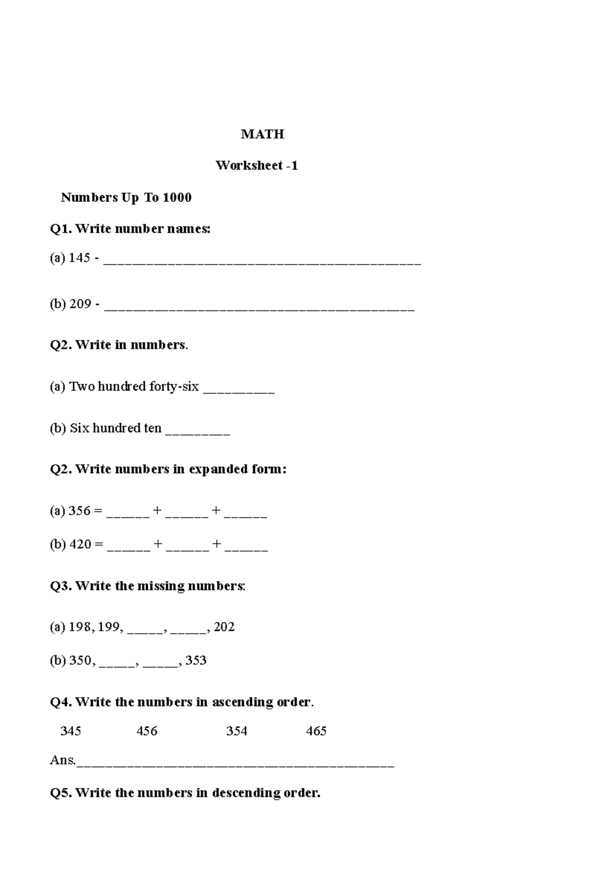MATH 2-1 Worksheet: Numbers & Basic Operations Practice - Studocu