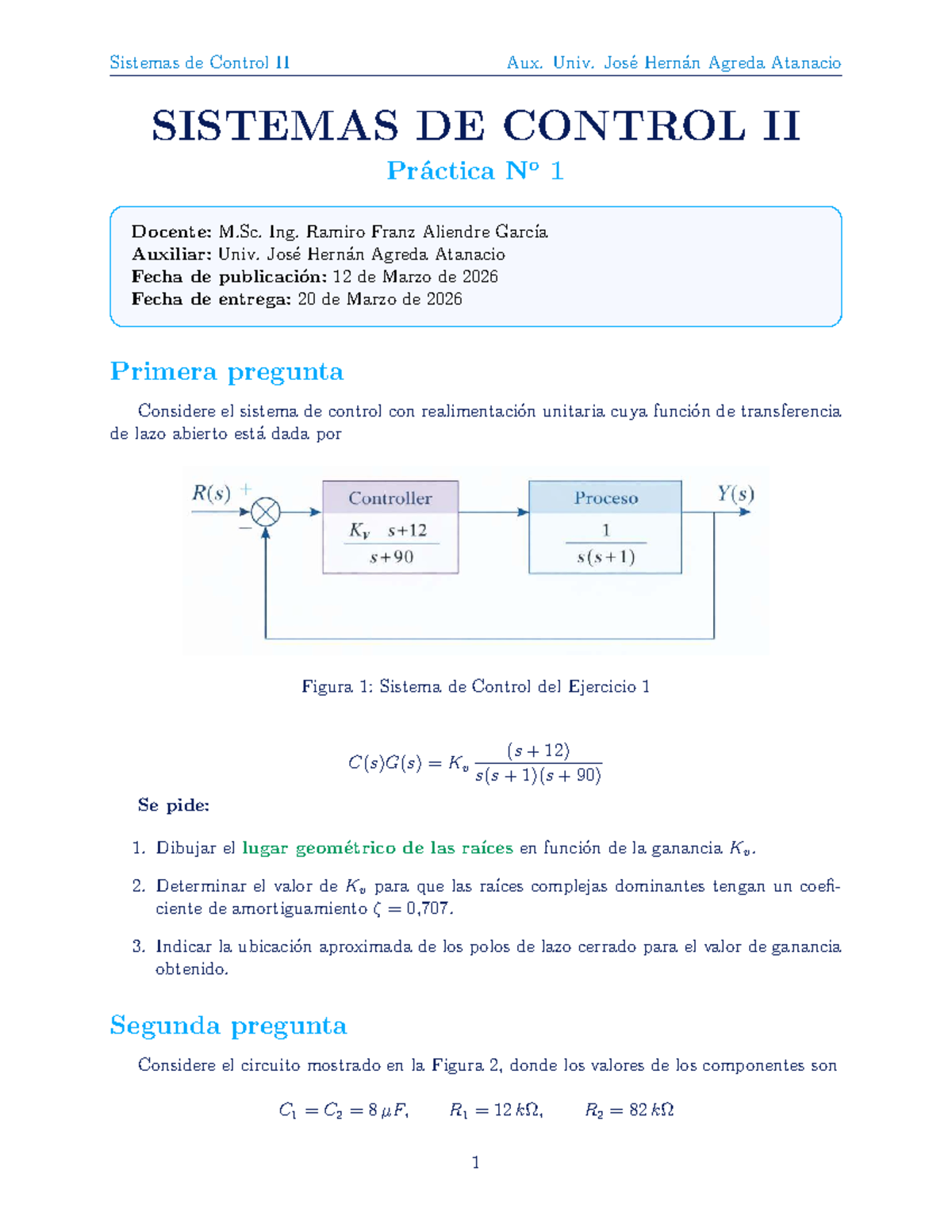 Práctica Nro 1 - Sistemas de Control II - Aux. Univ. Agreda Atanacio ...