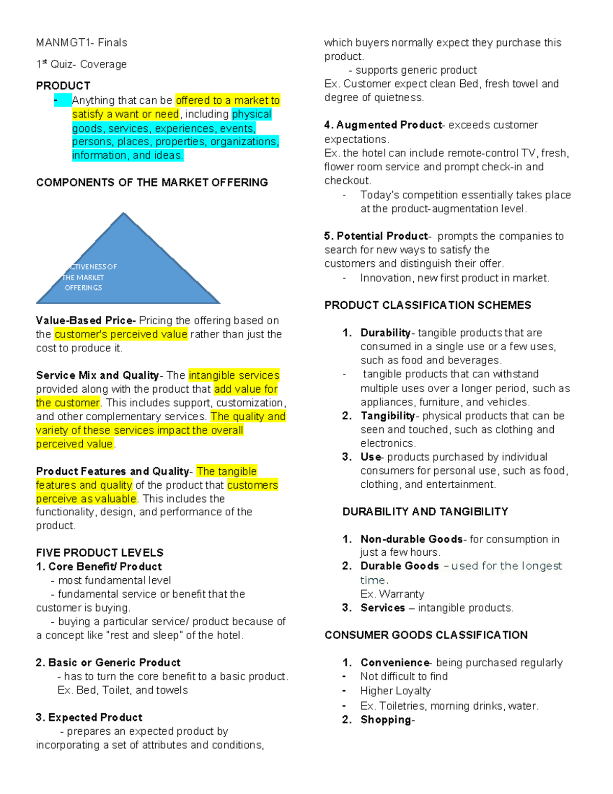 Manmgt 1q UIZ 1 - Final Exam Notes on Marketing Concepts and Products ...