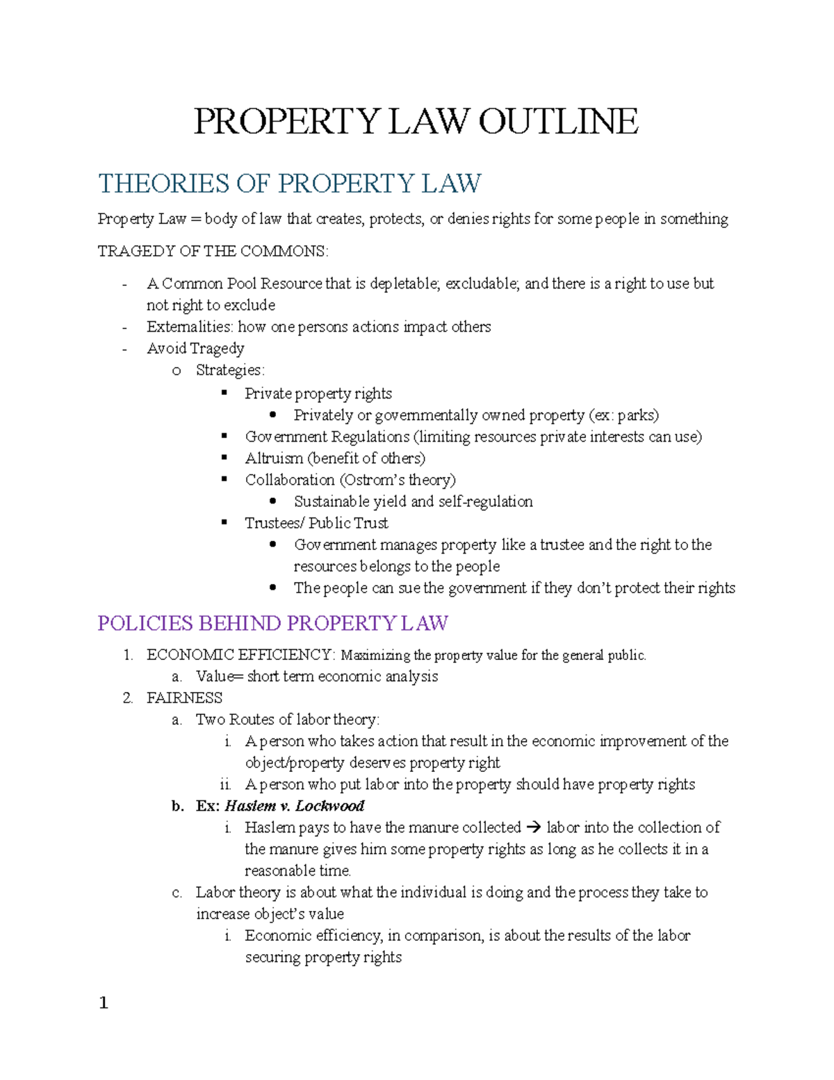 Property Law Outline: Essential Concepts, Contracts, and Rights ...