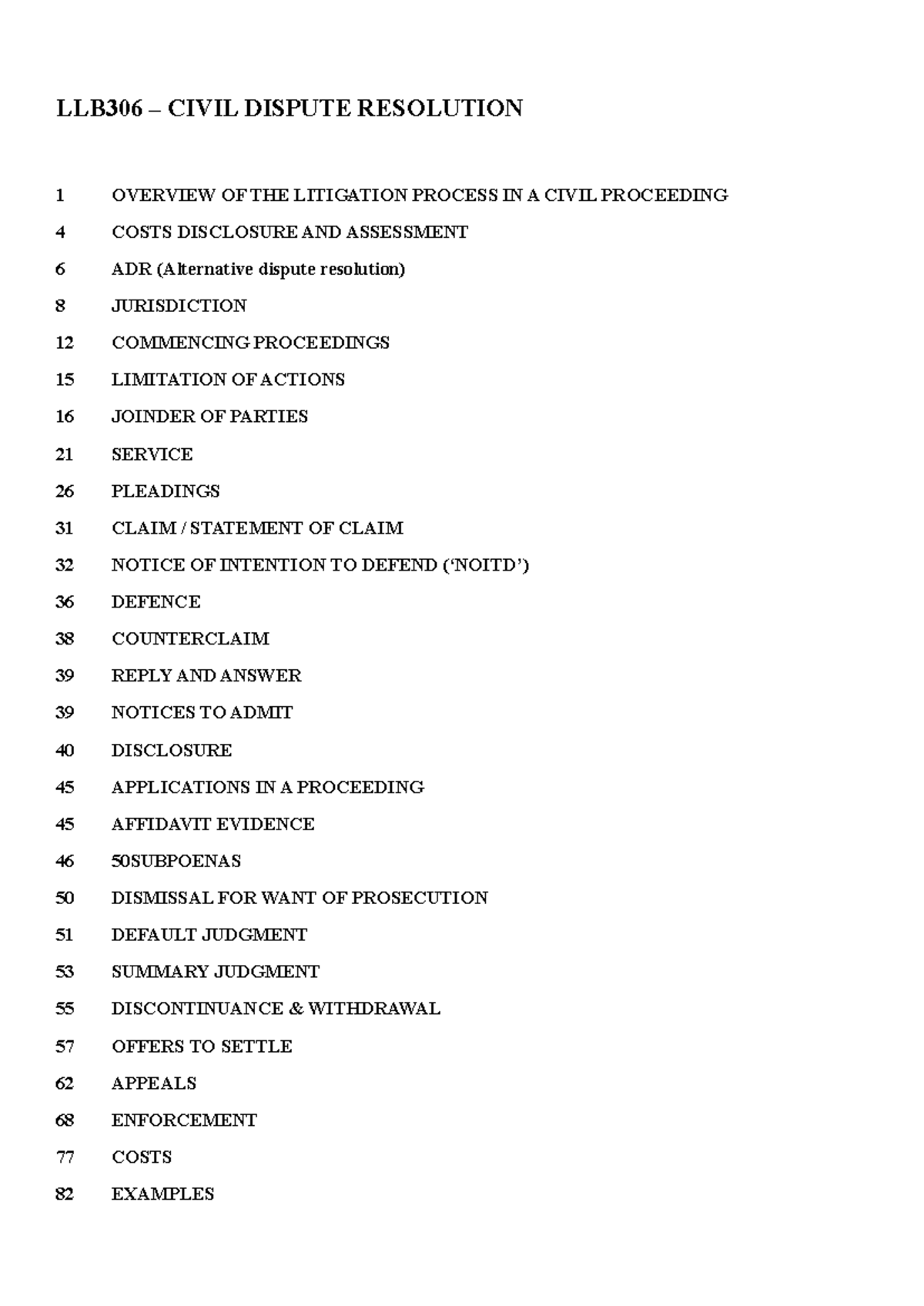 LLB306 Exam Notes: Insights into Civil Dispute Resolution - Studocu