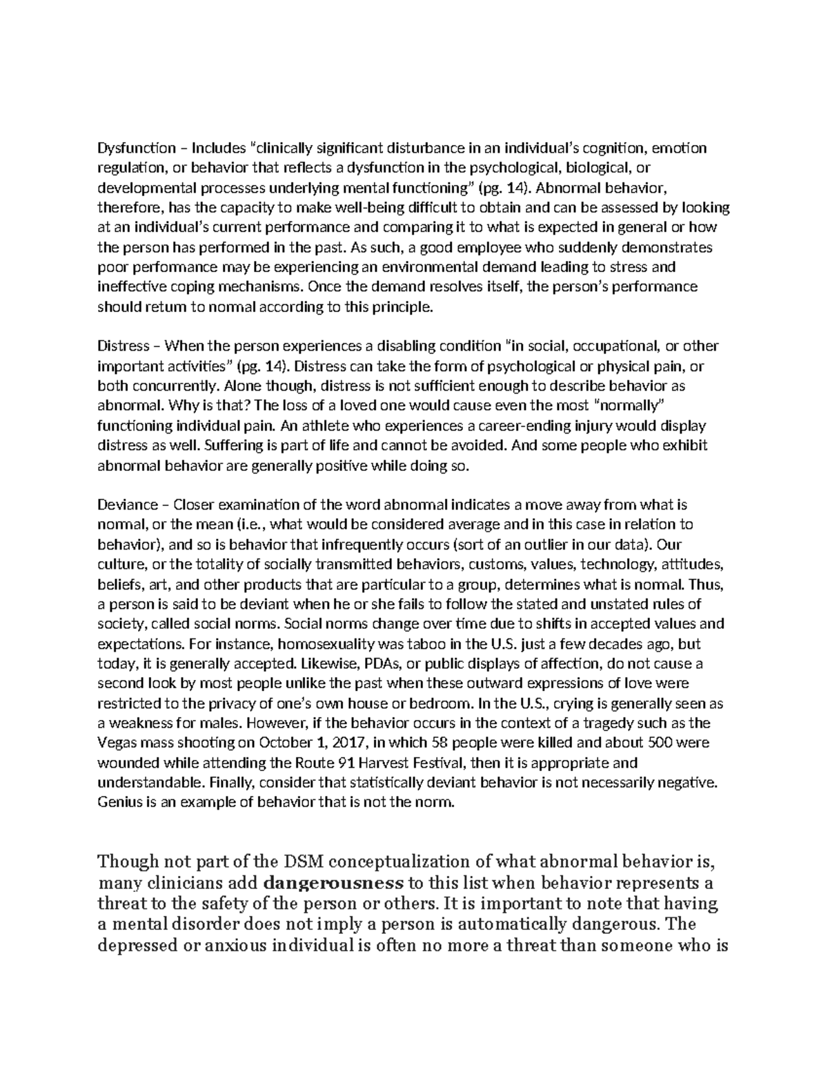 Abnormal Psychology Notes 1: Understanding Dysfunction and Distress ...