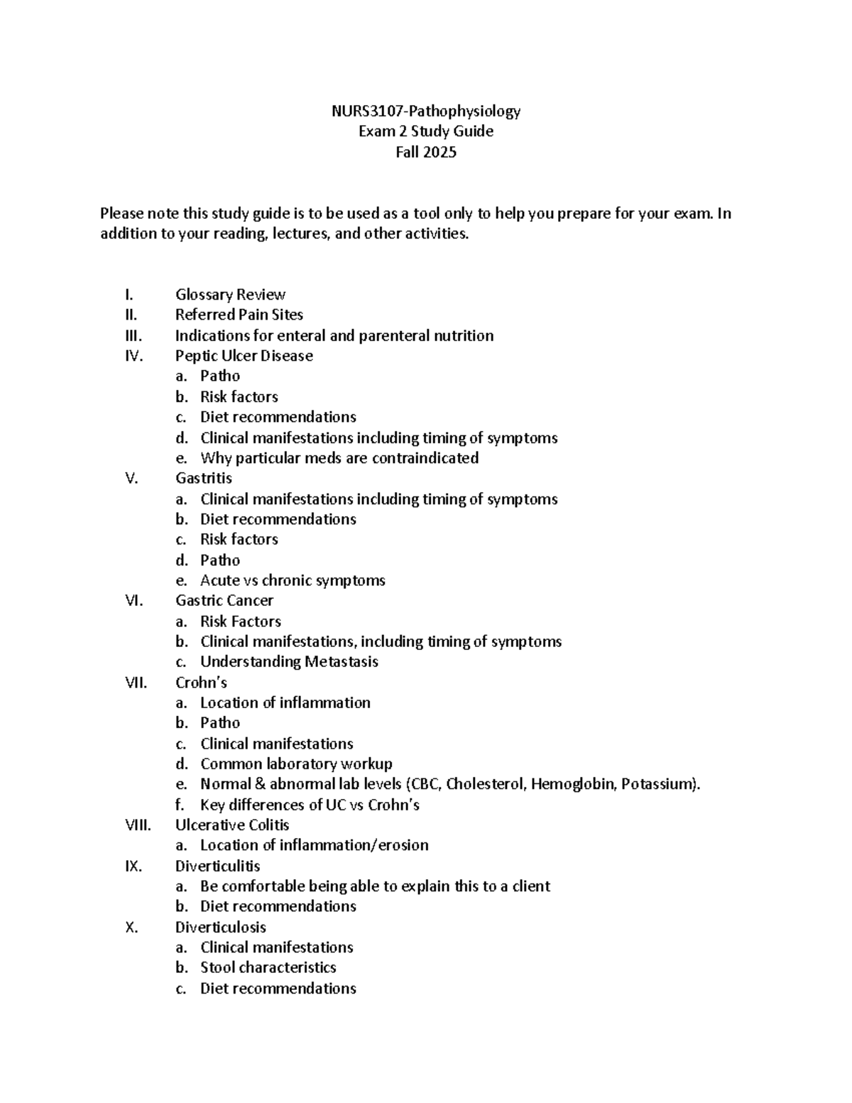 NURS3107 Pathophysiology Exam 2 Study Guide - Fall 2025 - Studocu