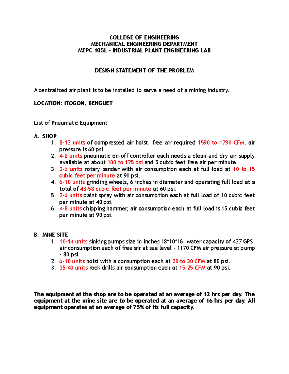 MEPC 105L Industrial Plant Engineering Lab Design Statement - Studocu