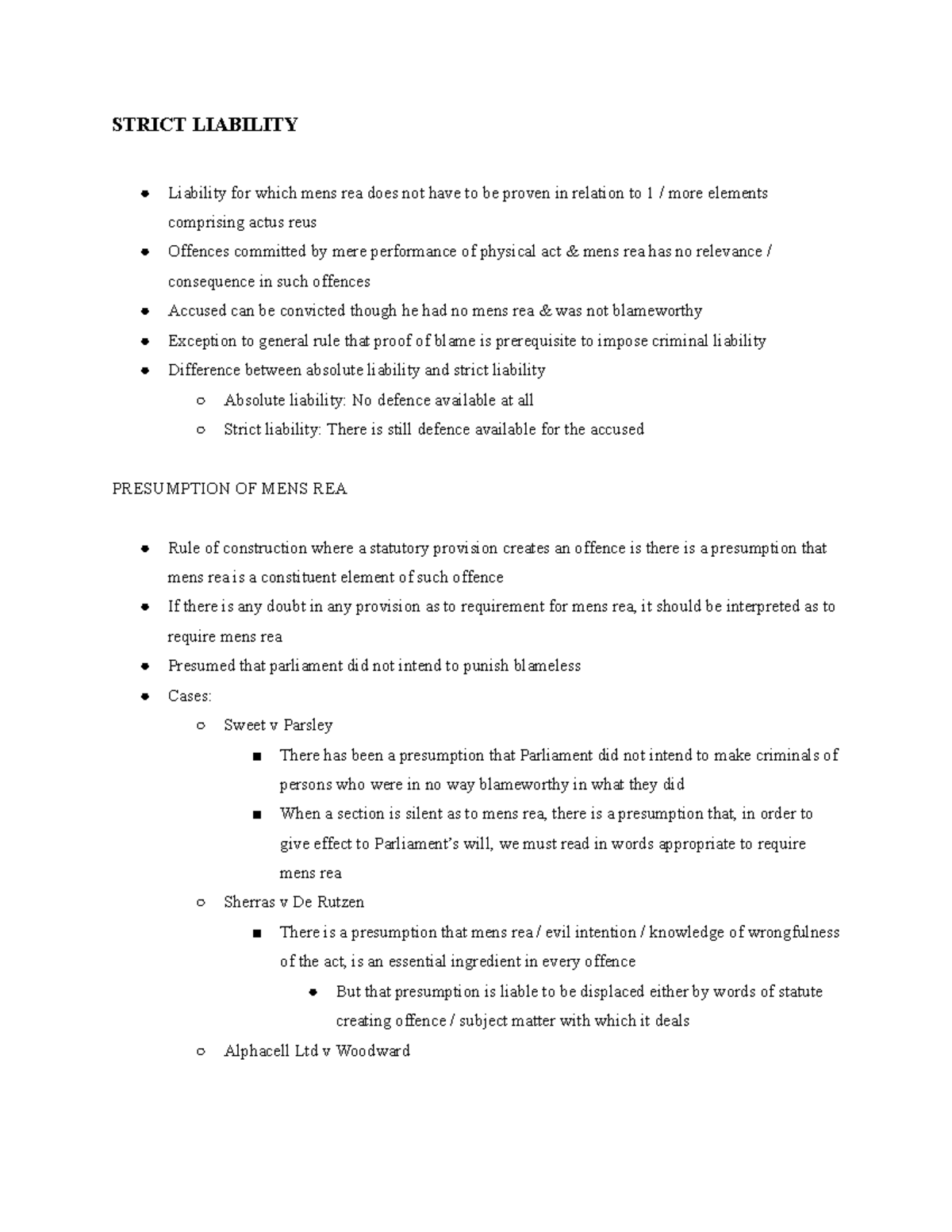 Strict Liability: Understanding Mens Rea and Its Exceptions - Studocu