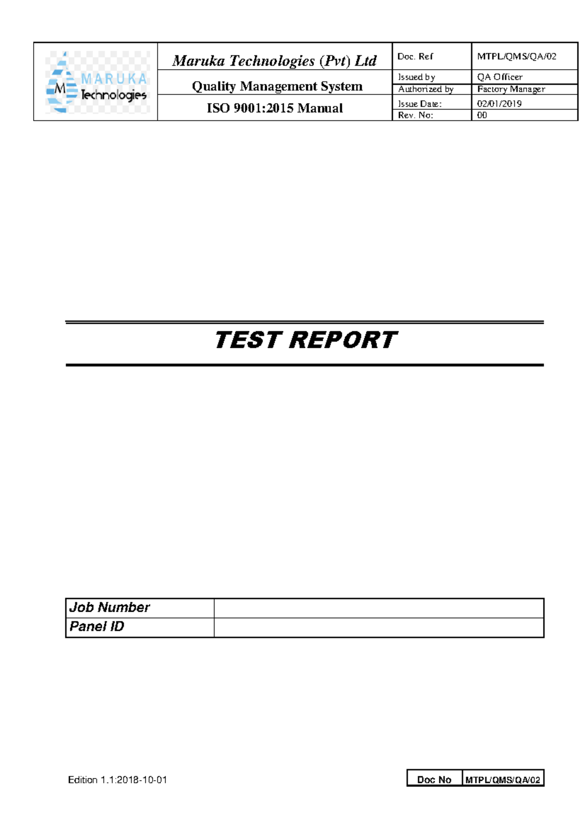 TEST Report - TEST REPORT Job Number Panel ID Edition 1:2018- 10 - 01 ...
