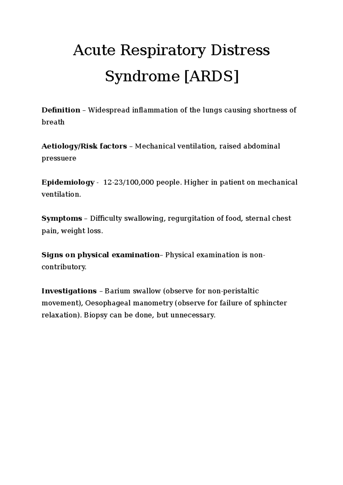 Acute Care and Trauma - Notes from Year 3 - Acute Respiratory Distress ...