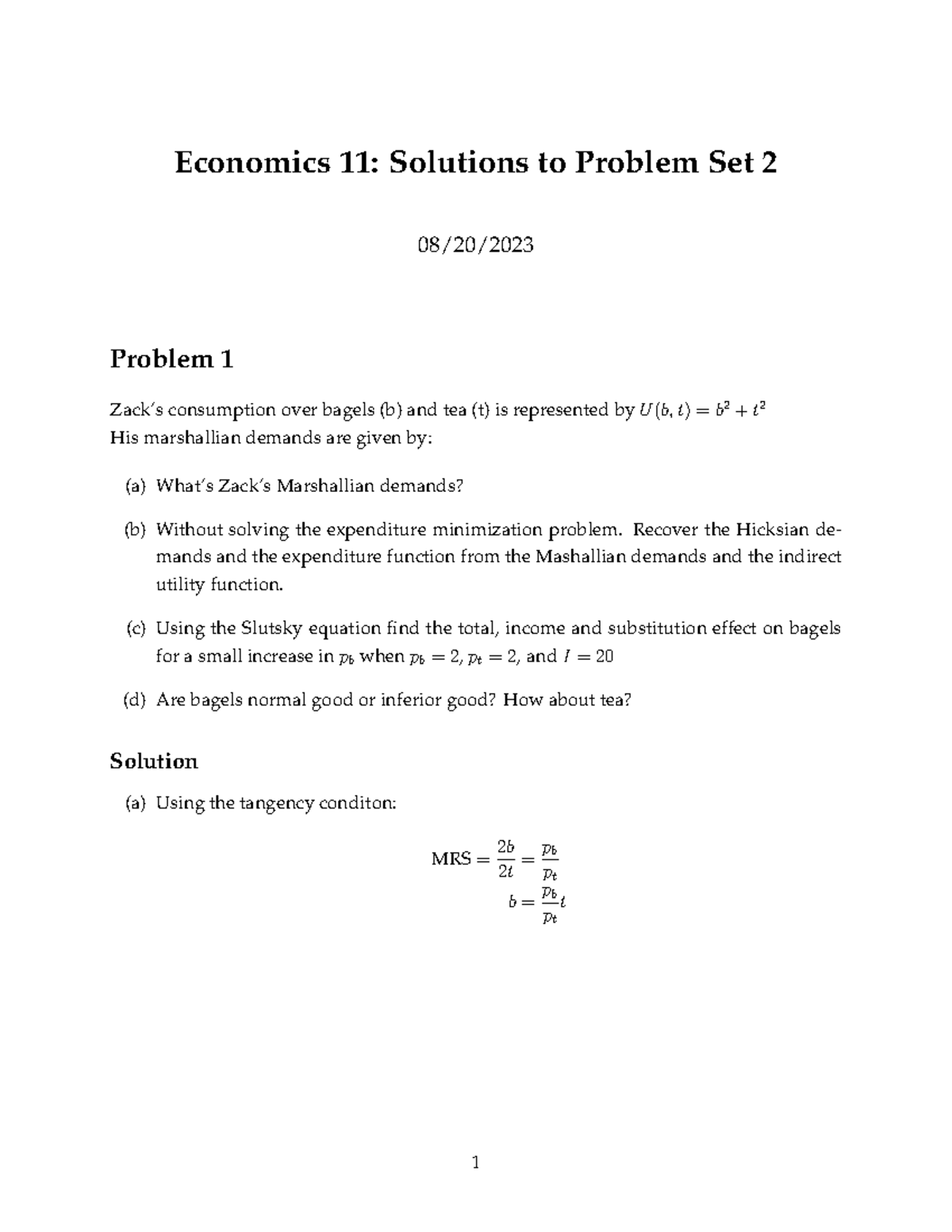 Econ11 Problem Set 2 Solutions: Extensive Analysis and Calculation ...