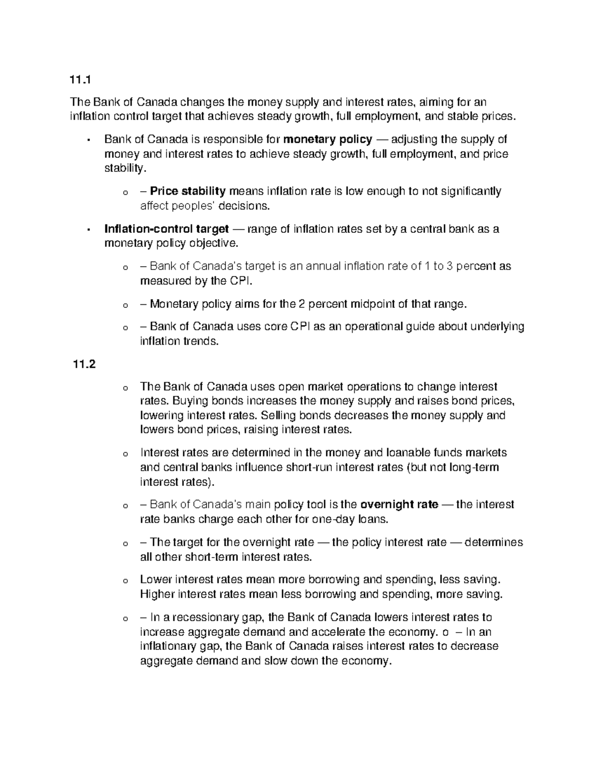 Chap 11-13 fixed - Notes - 11. The Bank of Canada changes the money ...