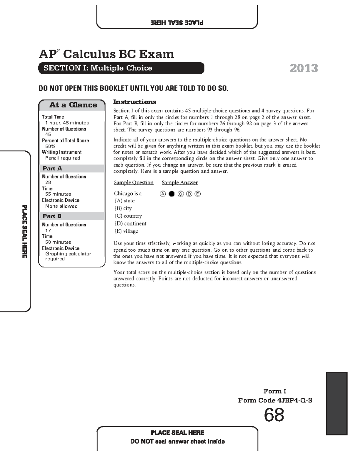 2013 AP Calculus BC Exam - Section I Multiple Choice Guide - Studocu