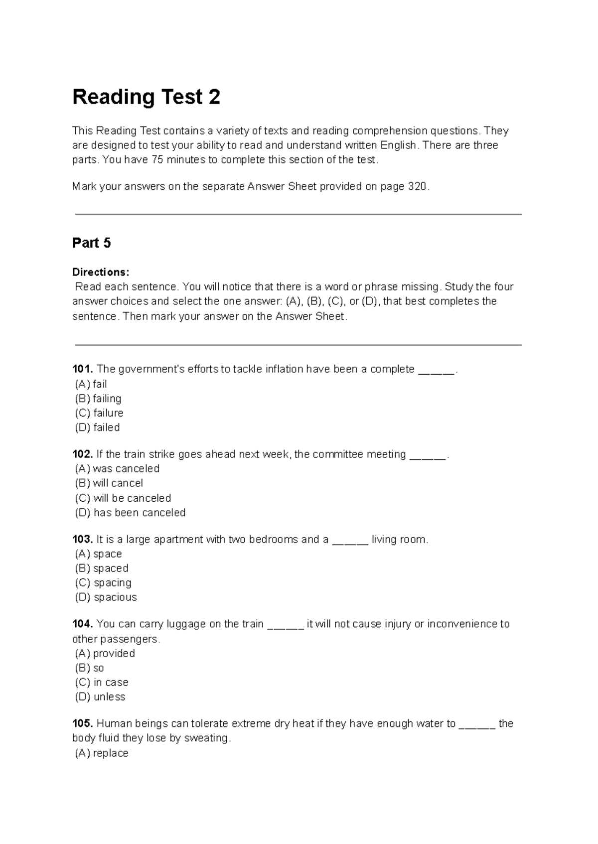 Reading Test 2 - ETS Comprehension Practice Questions - Studocu
