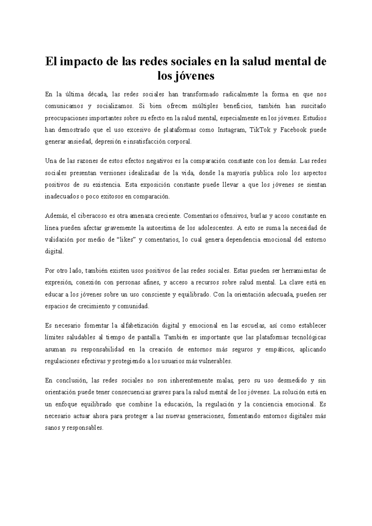 El impacto de las redes sociales en la salud mental de los jóvenes ...