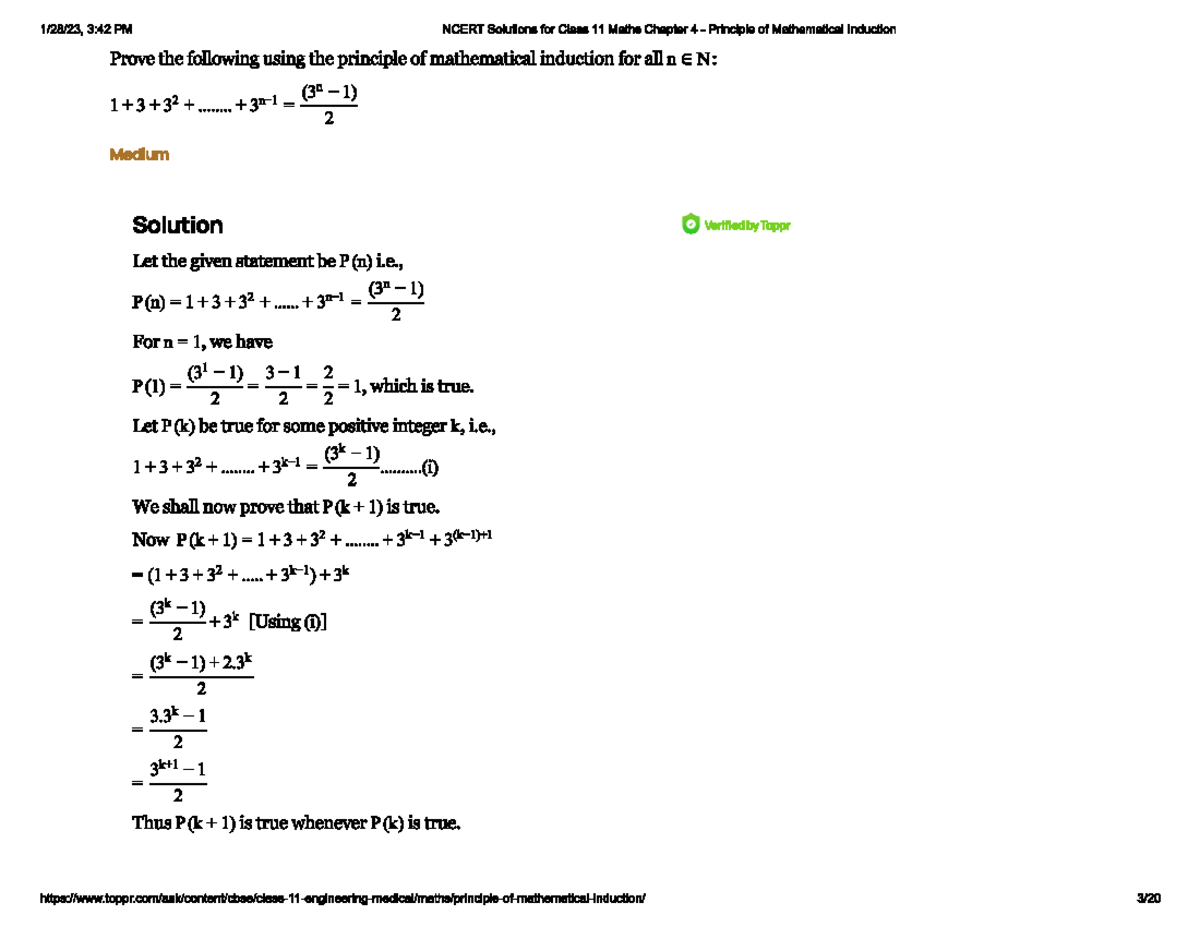 Principle of Mathematical Induction: Problem Set and Solutions - Studocu