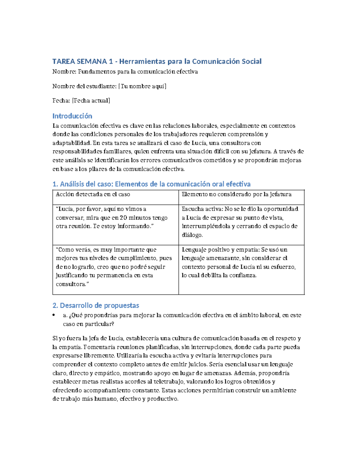 TAREA SEMANA 1: Análisis de Comunicación Efectiva en el Caso de Lucía ...