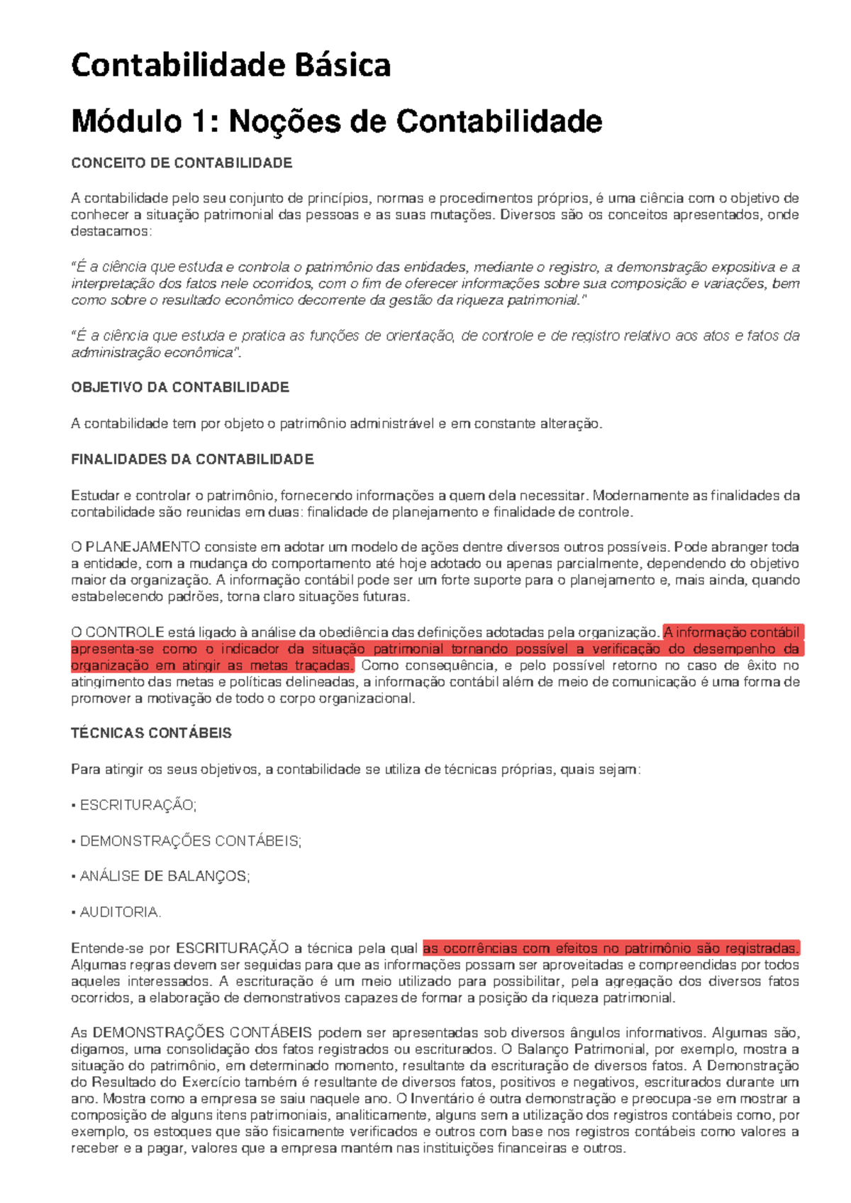 Contabilidade Básica Módulo 1: Fundamentos e Conceitos Essenciais - Studocu