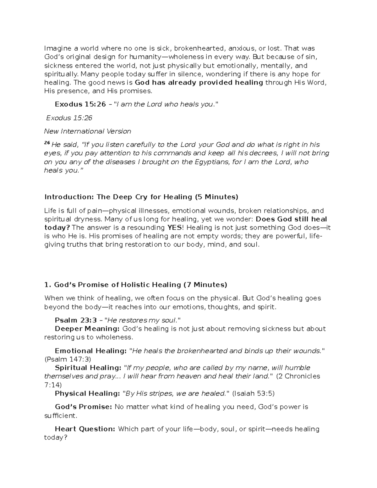 Final Sermon Notes: Healing Promises from Scripture - Studocu
