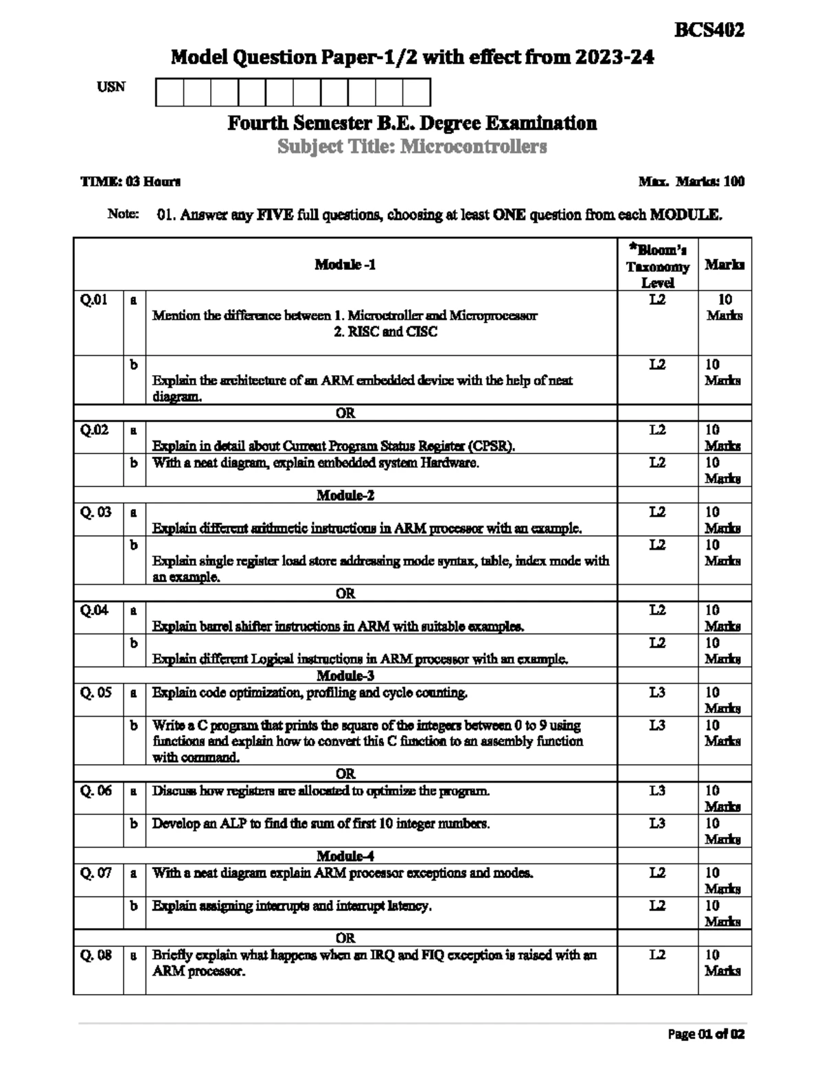 BCS402 Fourth Sem Microcontrollers Exam QP - June 2024 - Studocu