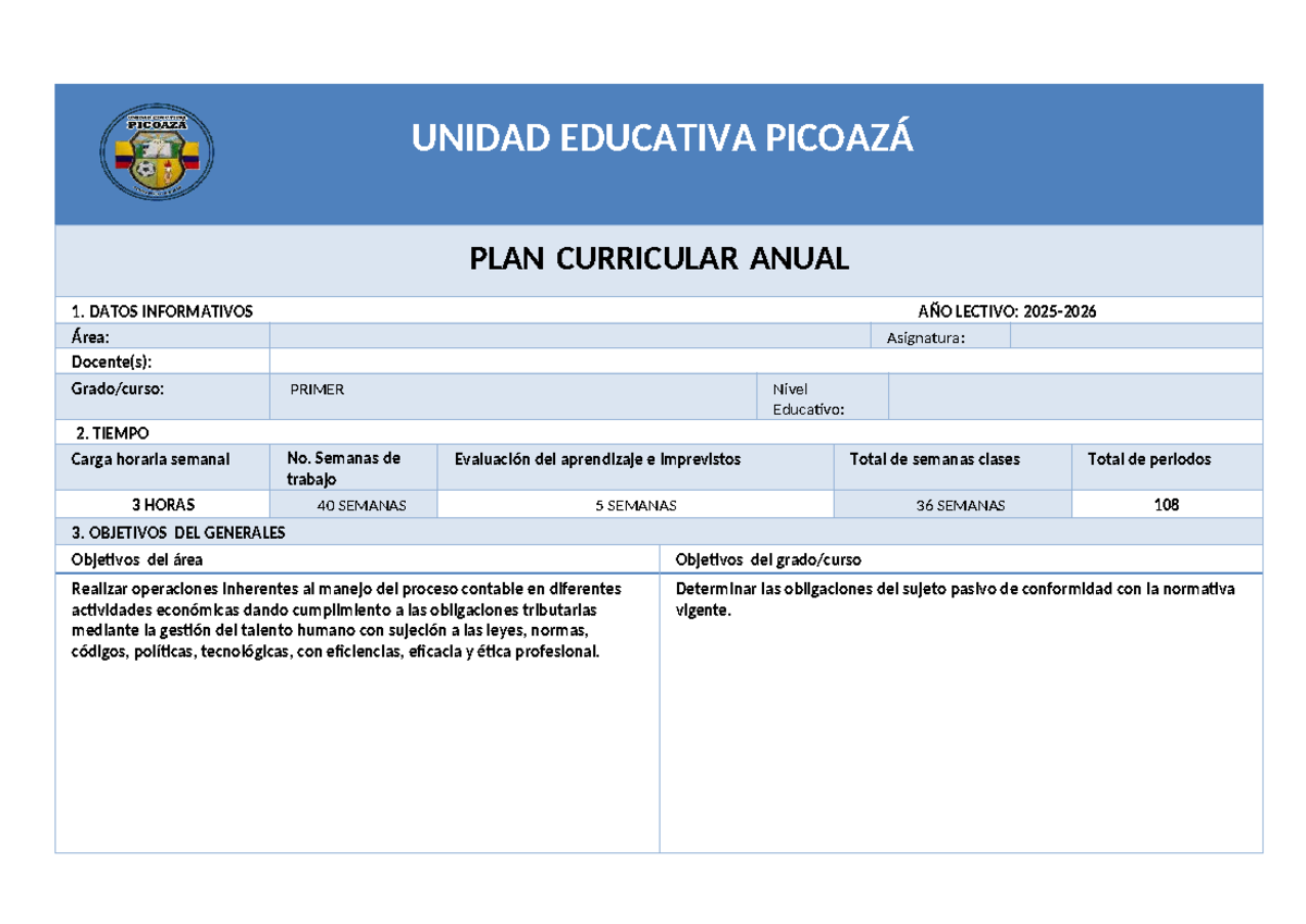 PCA - Plan Curricular Anual 2023: Presupuesto y RUC - Studocu