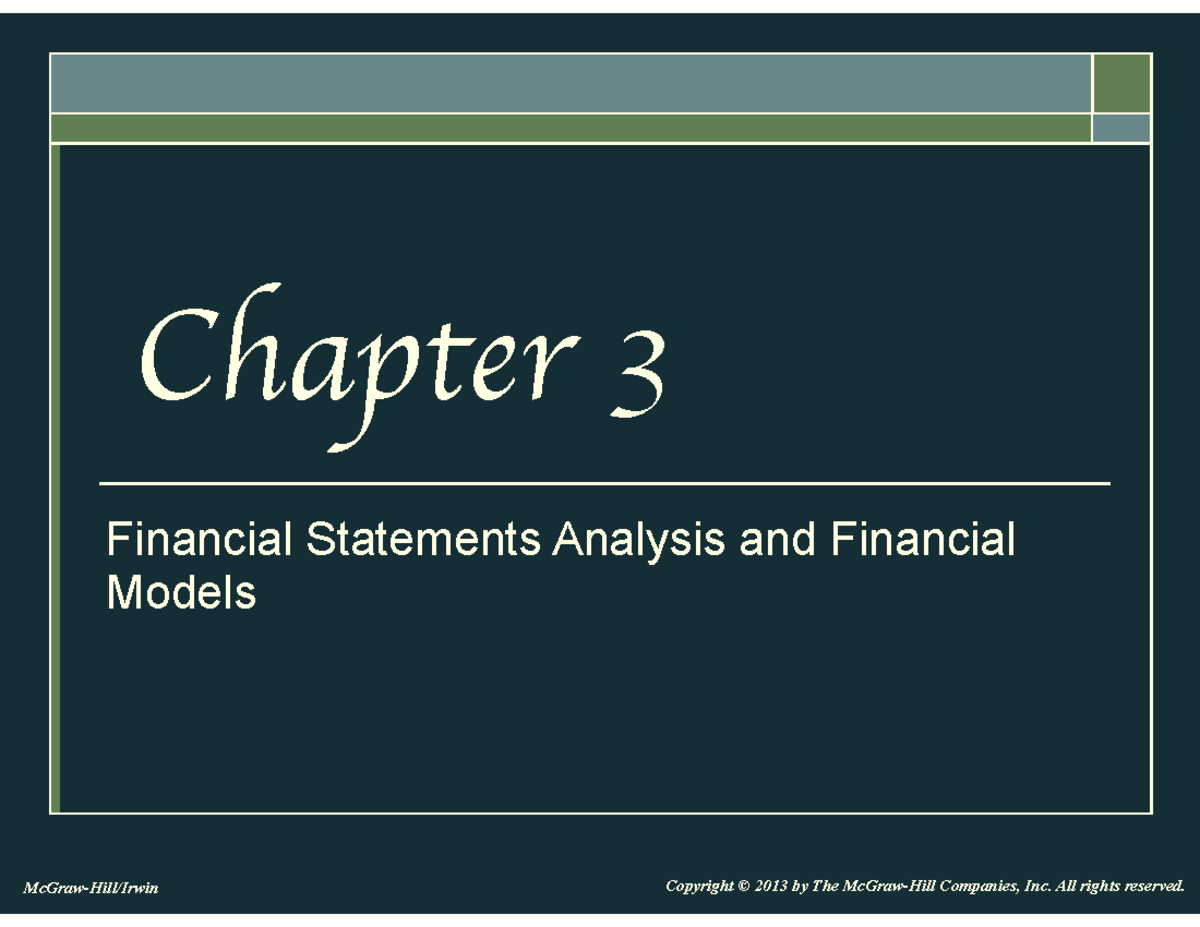 CHAP 3 - Financial Statements Analysis & Models Overview - Studocu