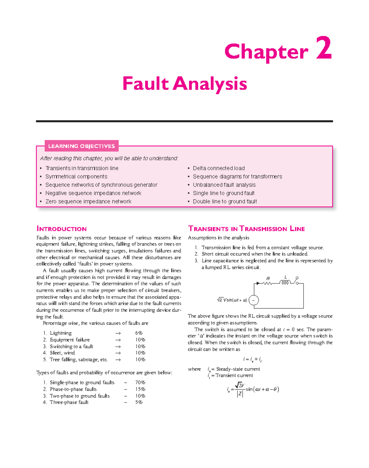 Chapter 2: Fault Analysis in Power Systems (EE 301) - Studocu