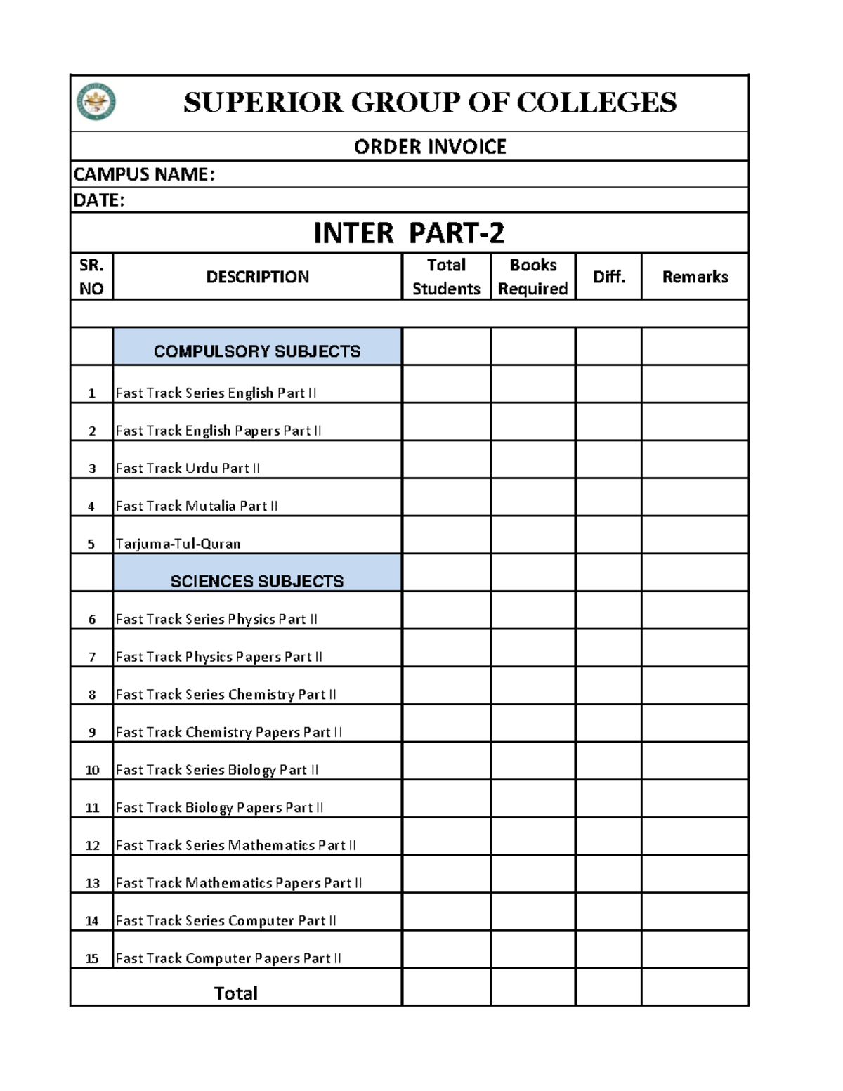 Inter PART-II Book Demand Form for SGC 2024-25 - Studocu