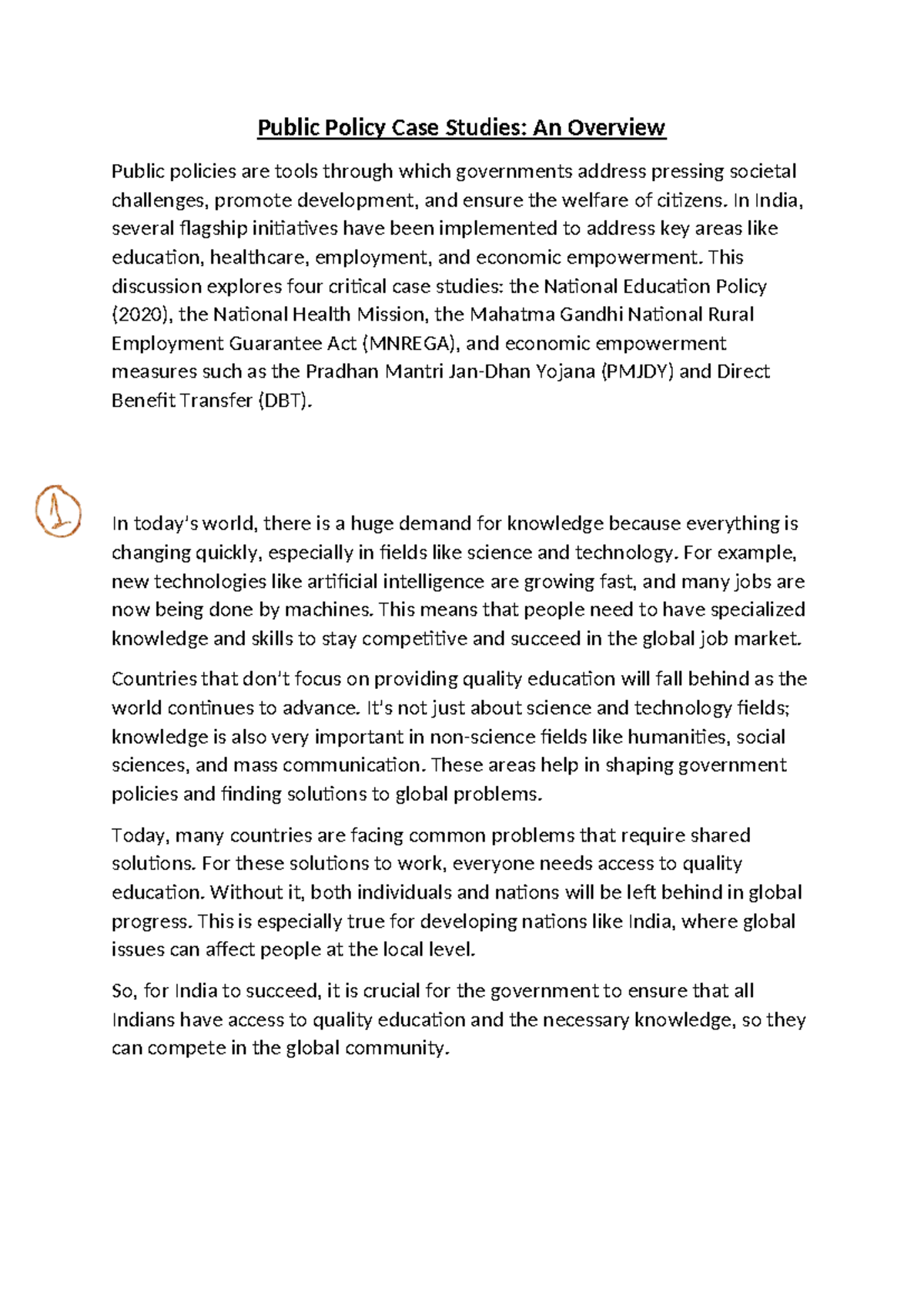 NEP 2020 Case Study: Transforming India's Education System - Studocu