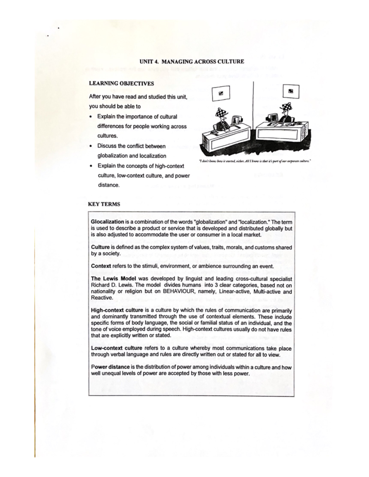 Managing Across Cultures: Key Concepts and Strategies - UNIT 4 - Studocu