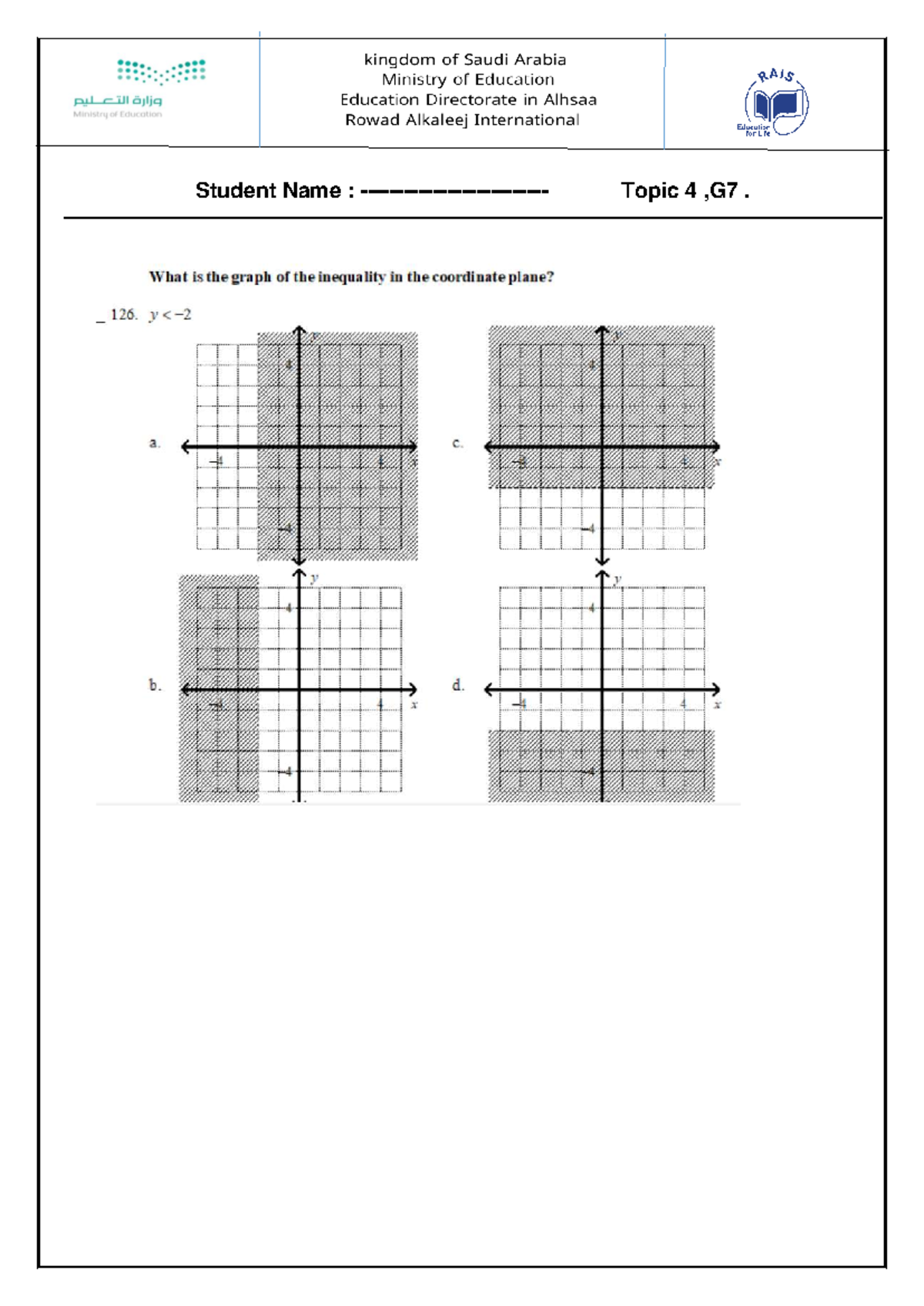 Revision Topic 4 G7: Graphing Inequalities & Systems Solutions - Studocu
