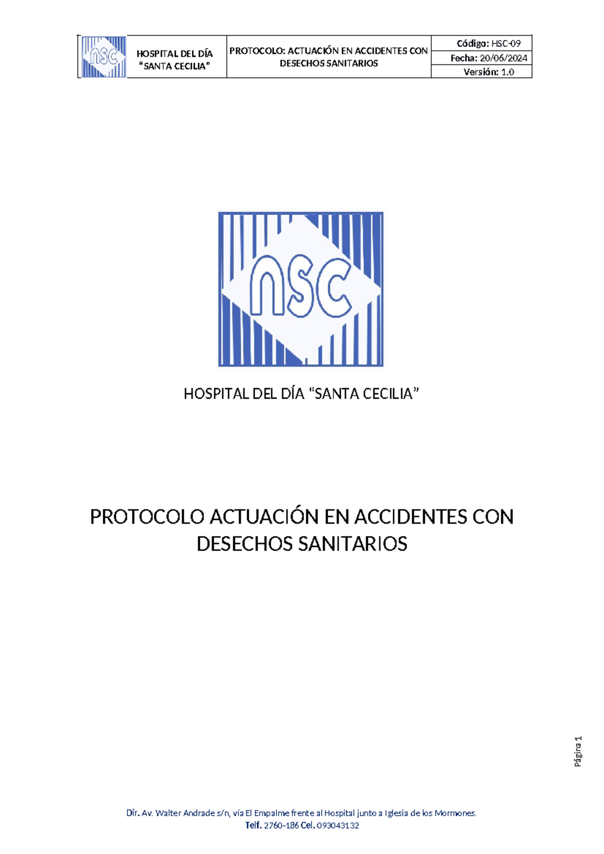 Protocolo de Actuación en Accidentes con Desechos Sanitarios - HDC  - Document Preview