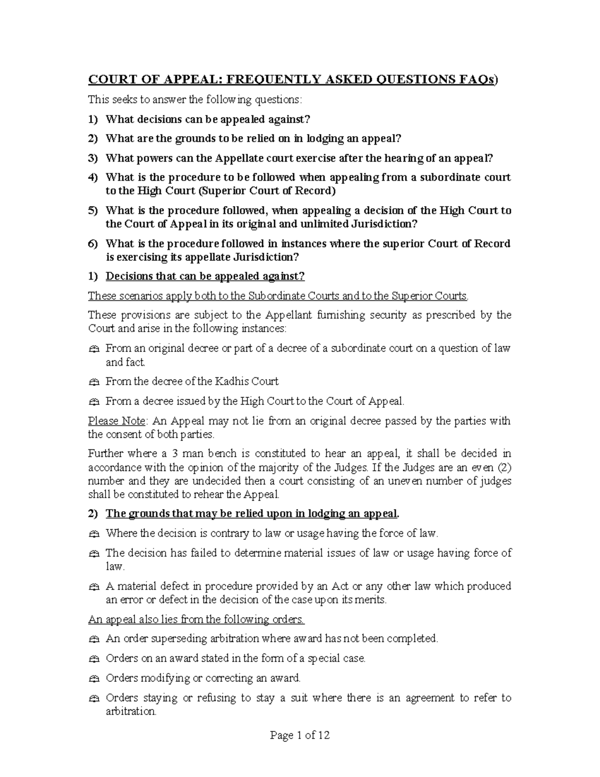 COURT OF APPEAL: FREQUENTLY ASKED QUESTIONS (FAQs) - Studocu