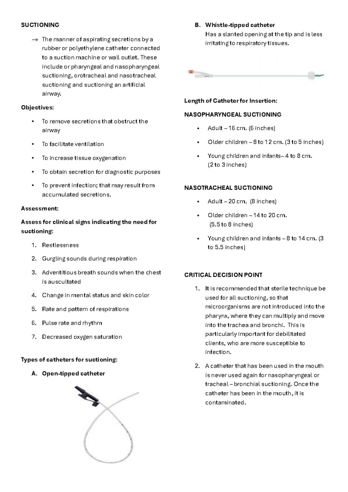 Suctioning Techniques and Procedures for Airway Management - Studocu