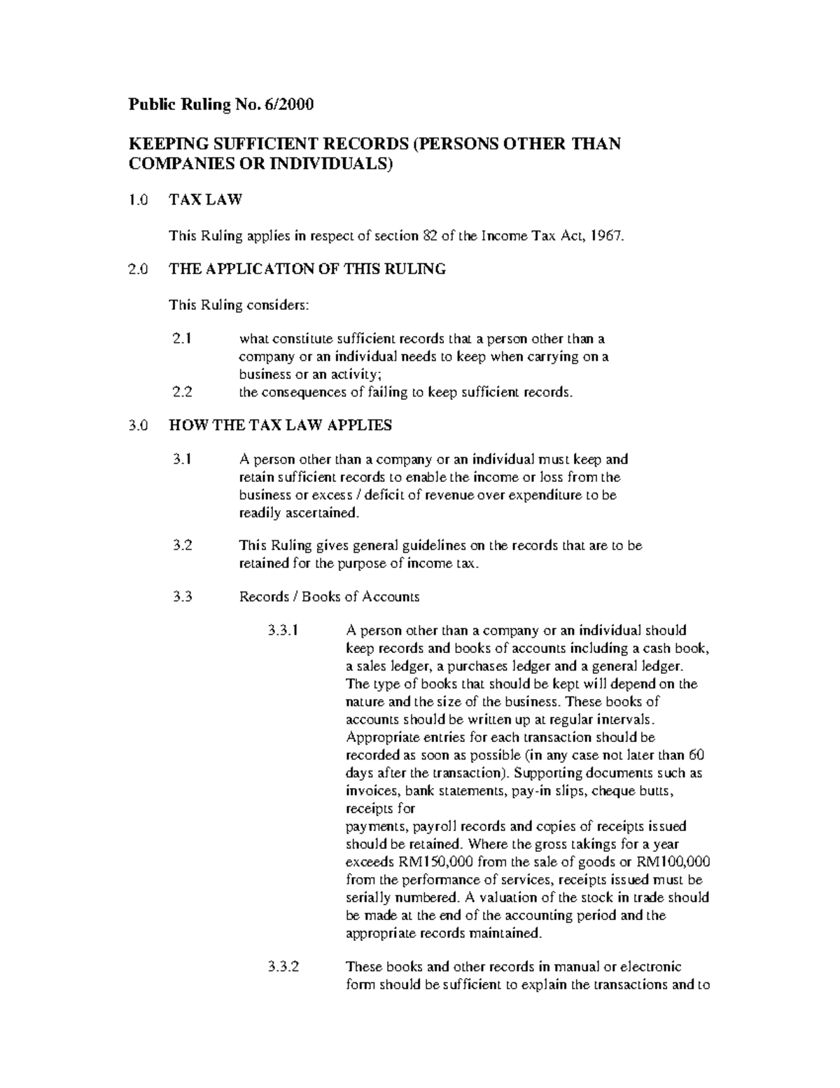 Public Ruling No. 6/2000: Keeping Sufficient Records for Tax Compliance ...