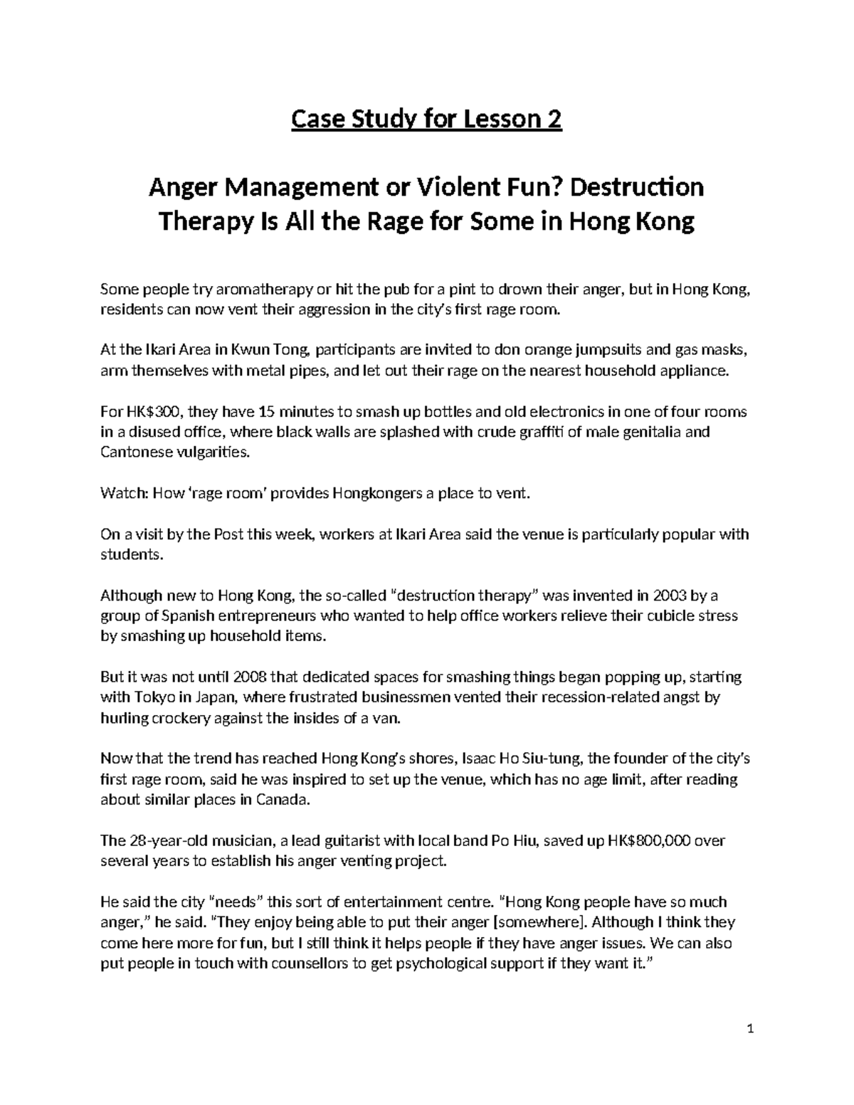 Case Study on Destruction Therapy for Anger Mgmt. - MNO1706 - Studocu