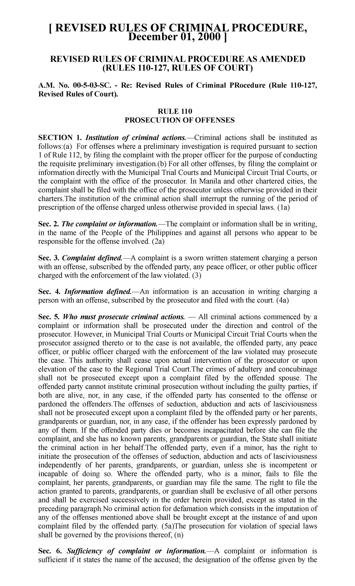 Revised Rules of Criminal Procedure (A.M. No.) - December 2023 - Studocu