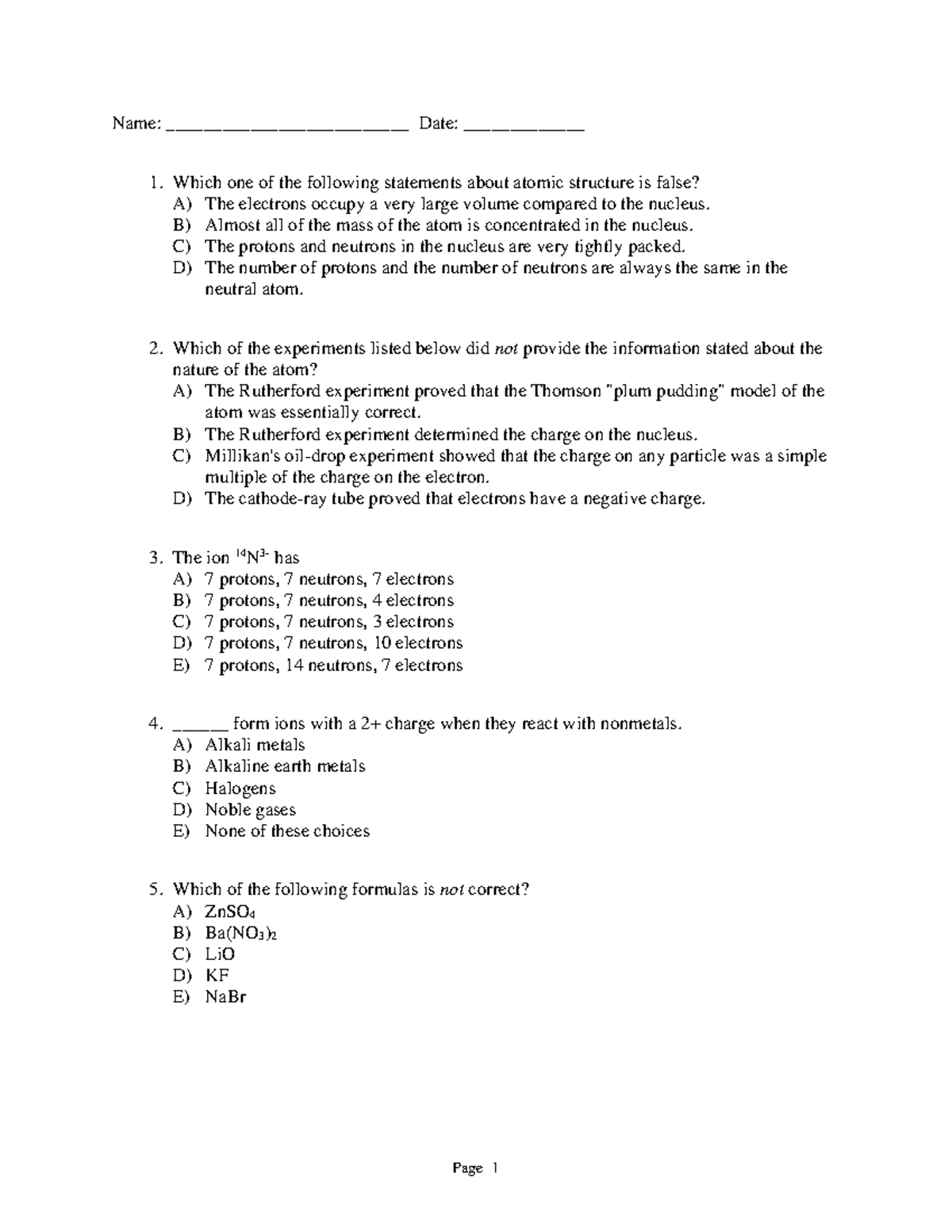 Chemistry 101: 2011 Sample Practice Exam - Questions & Answers - Studocu