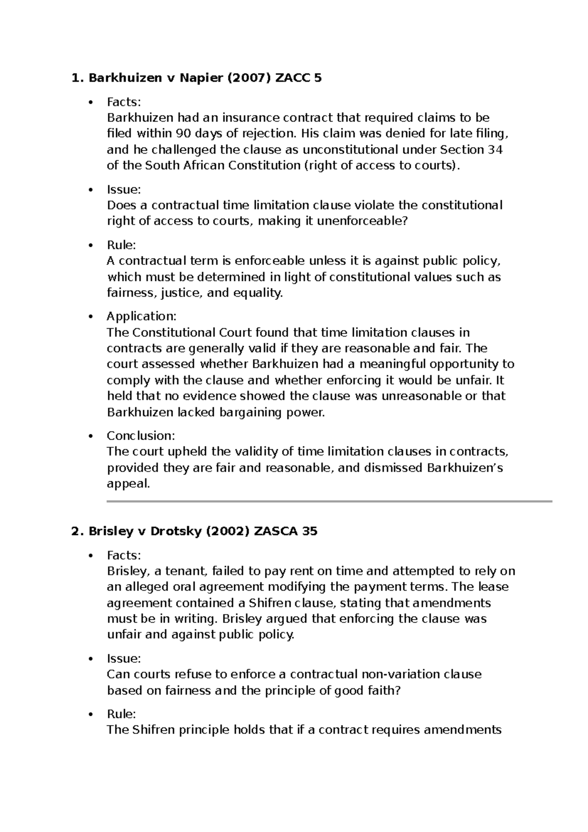 Law of Contract Case Summaries: Key Legal Principles & Outcomes - Studocu