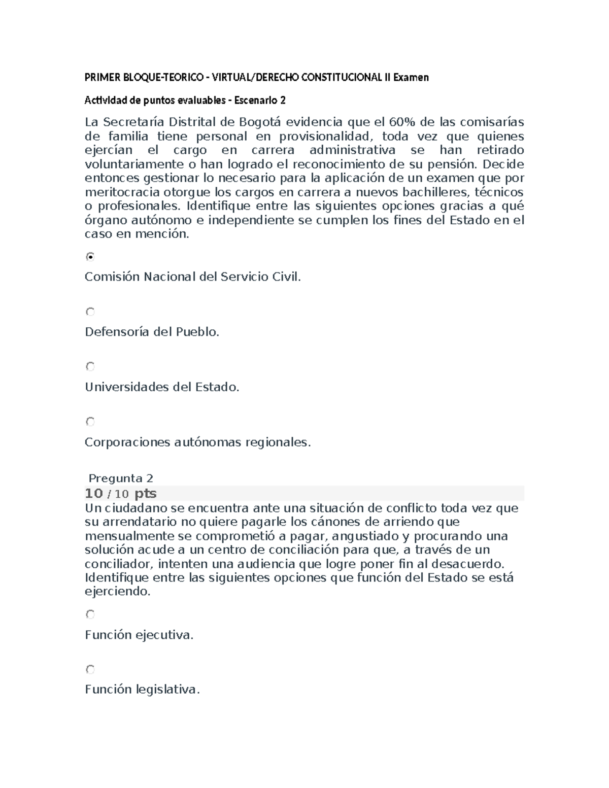 Evaluación Escenario 2 - Derecho Constitucional II Examen Final - Studocu