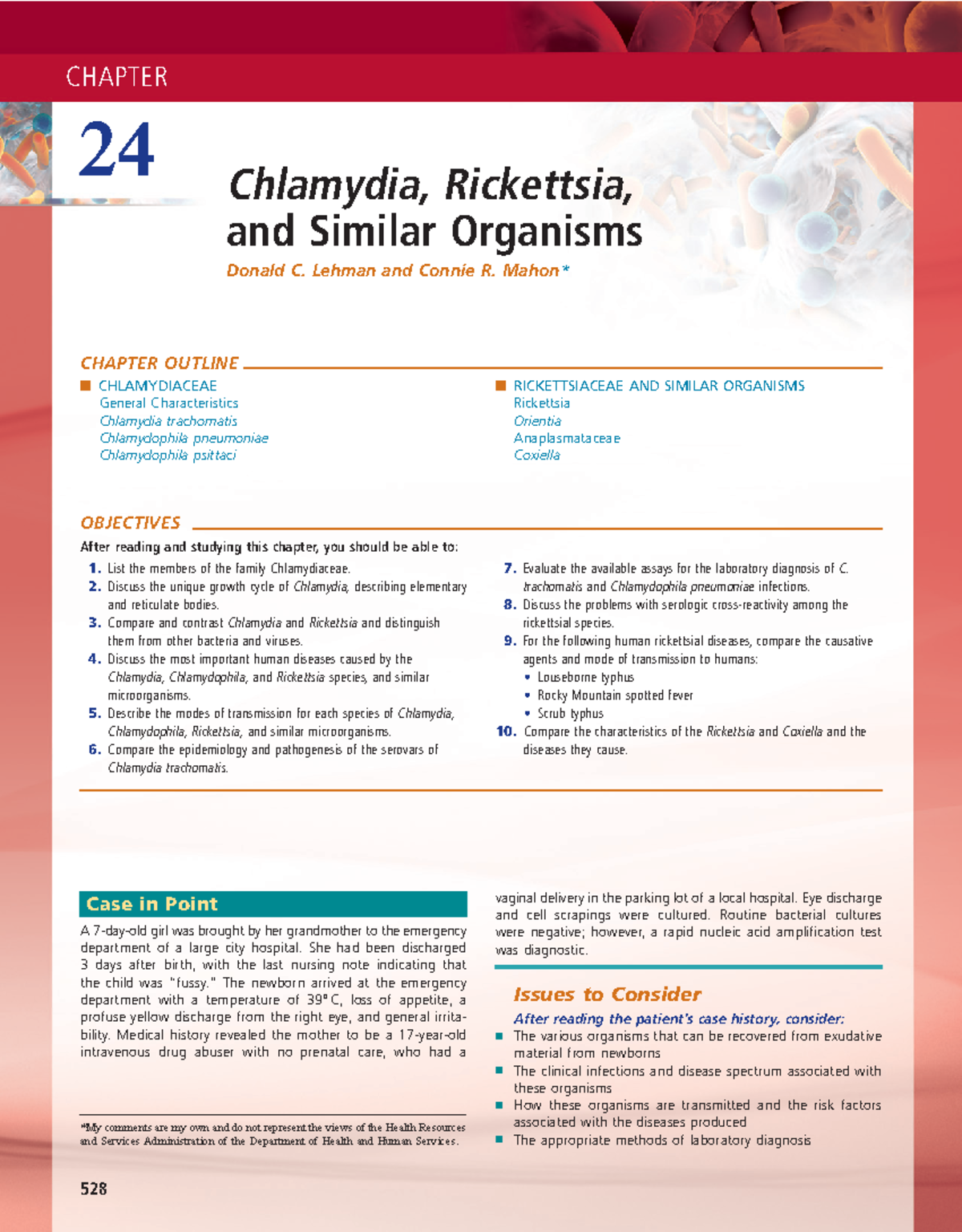 CH 24: Chlamydia & Rickettsia - Key Features & Human Diseases - Studocu