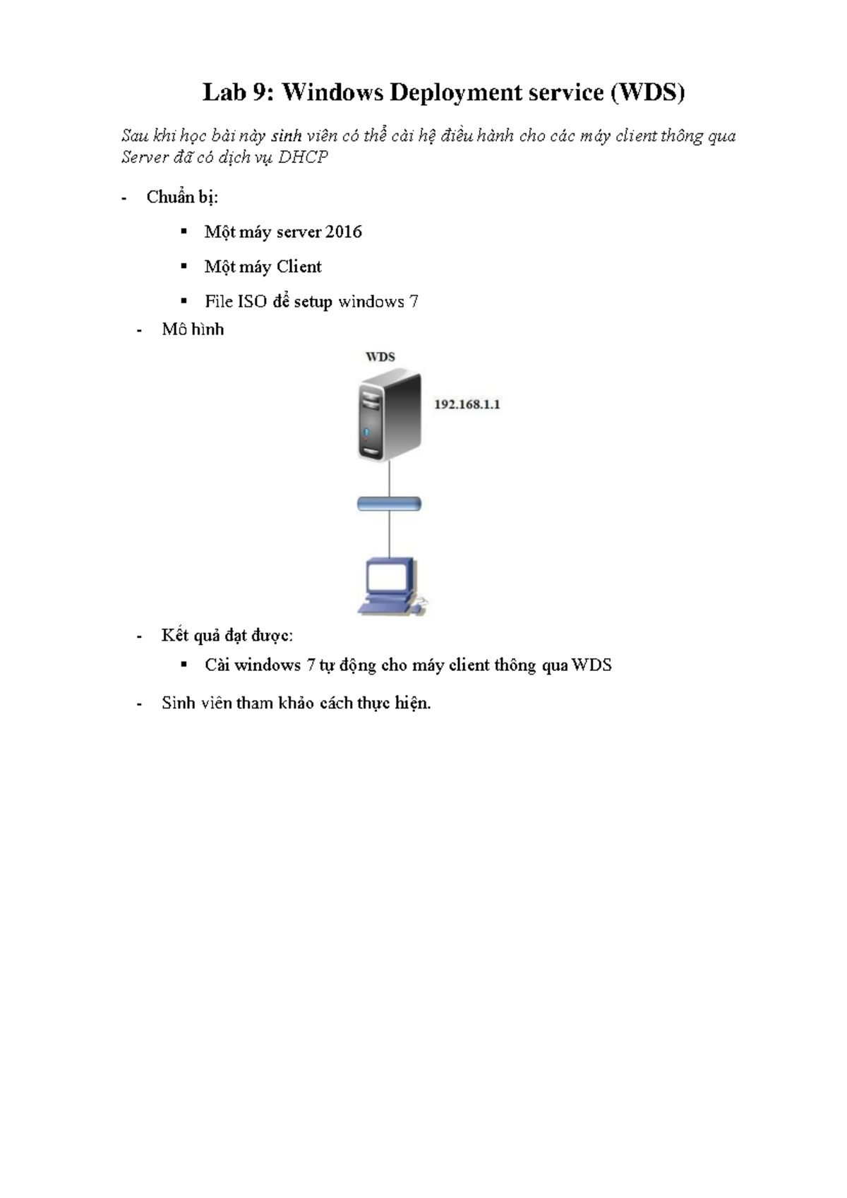 Lab 9: Cài đặt Windows Deployment Service (WDS) cho Client - Studocu