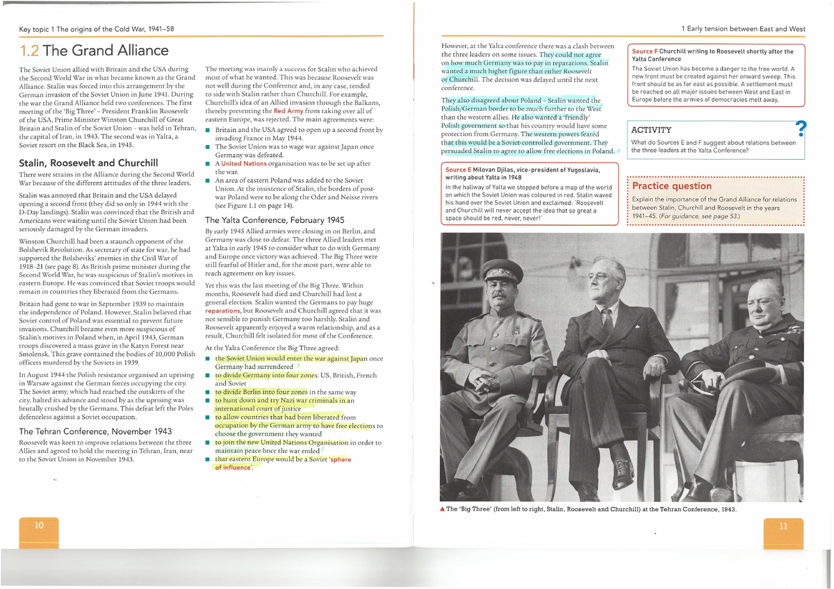 1. Hodder pages 10-21 - Cold War History - ####### Key topic 1 The ...