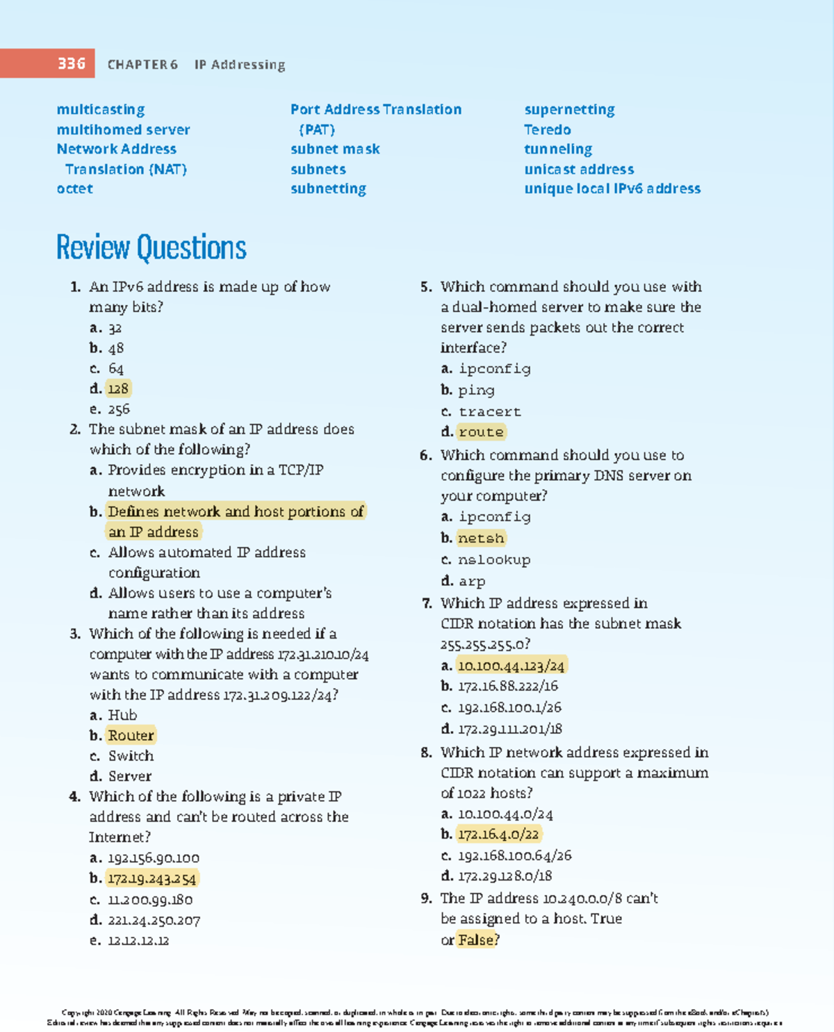 Chapter 06 Review Questions - 336 CHAPTER 6 IP Addressing multicasting ...
