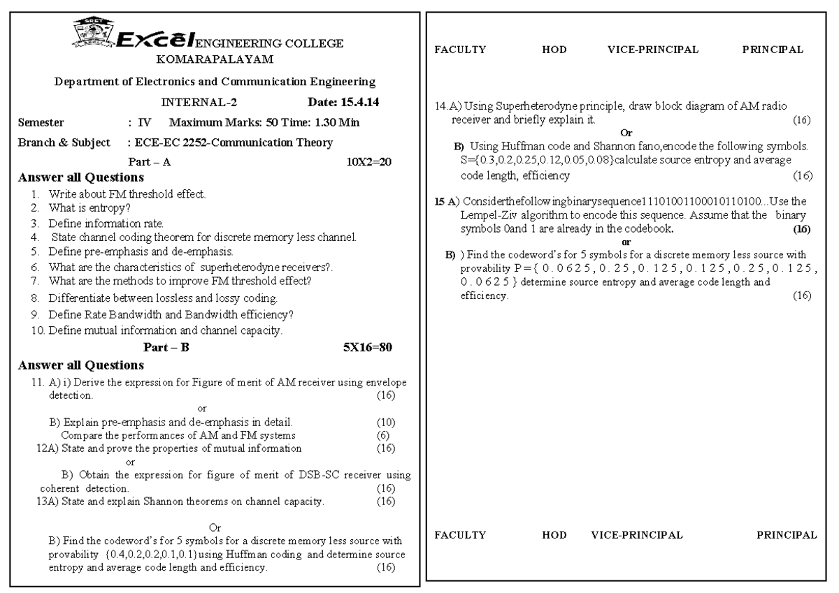 CT Internal-3 Question Paper: Electronics & Communication Engineering ...