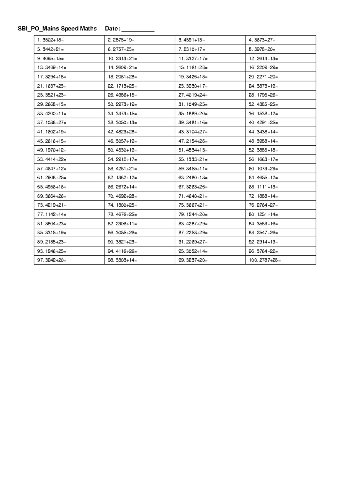 SBI_PO_Mains Speed Maths: 5000 Questions Overview - Studocu