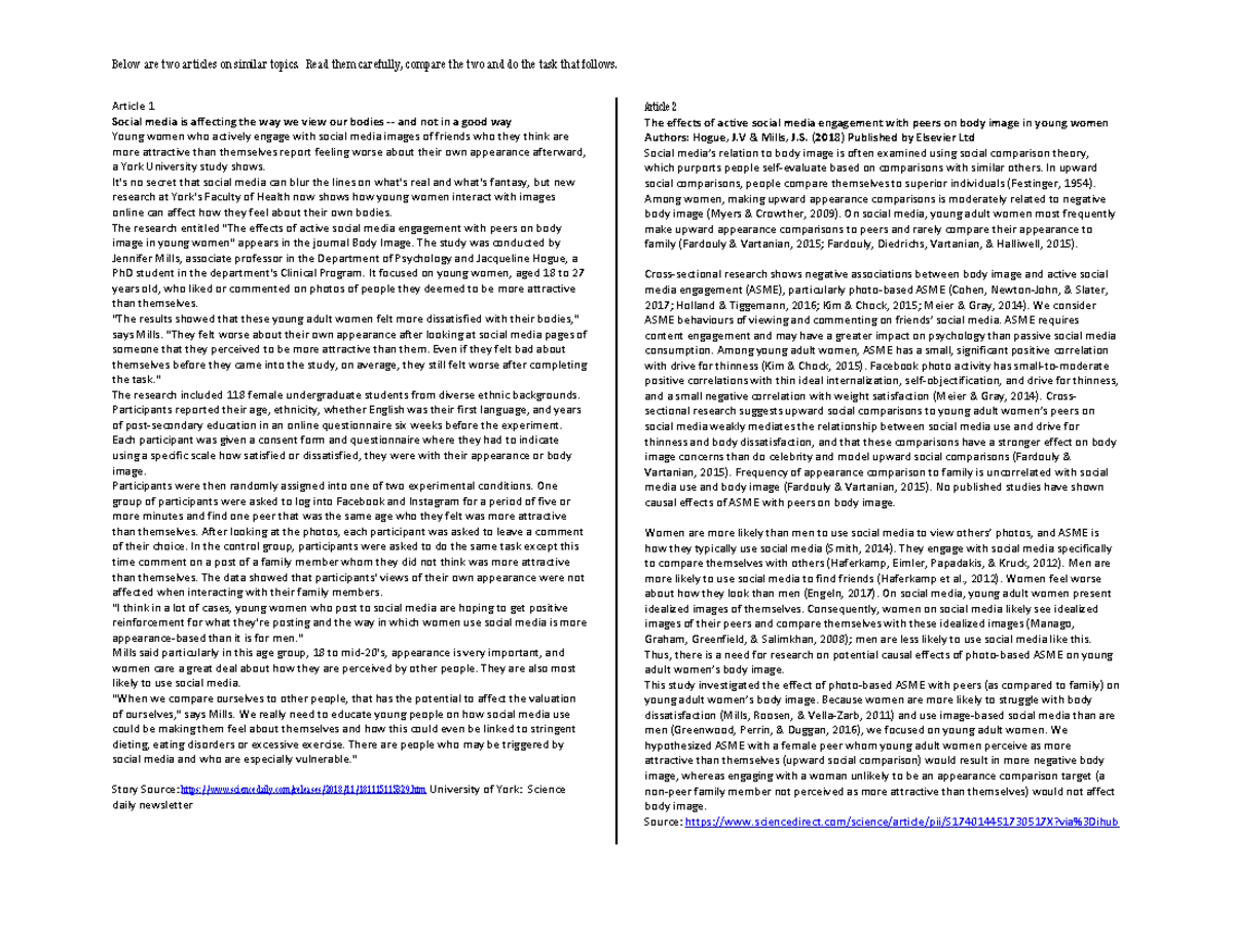 Comparative Analysis of Social Media's Impact on Body Image in Young ...
