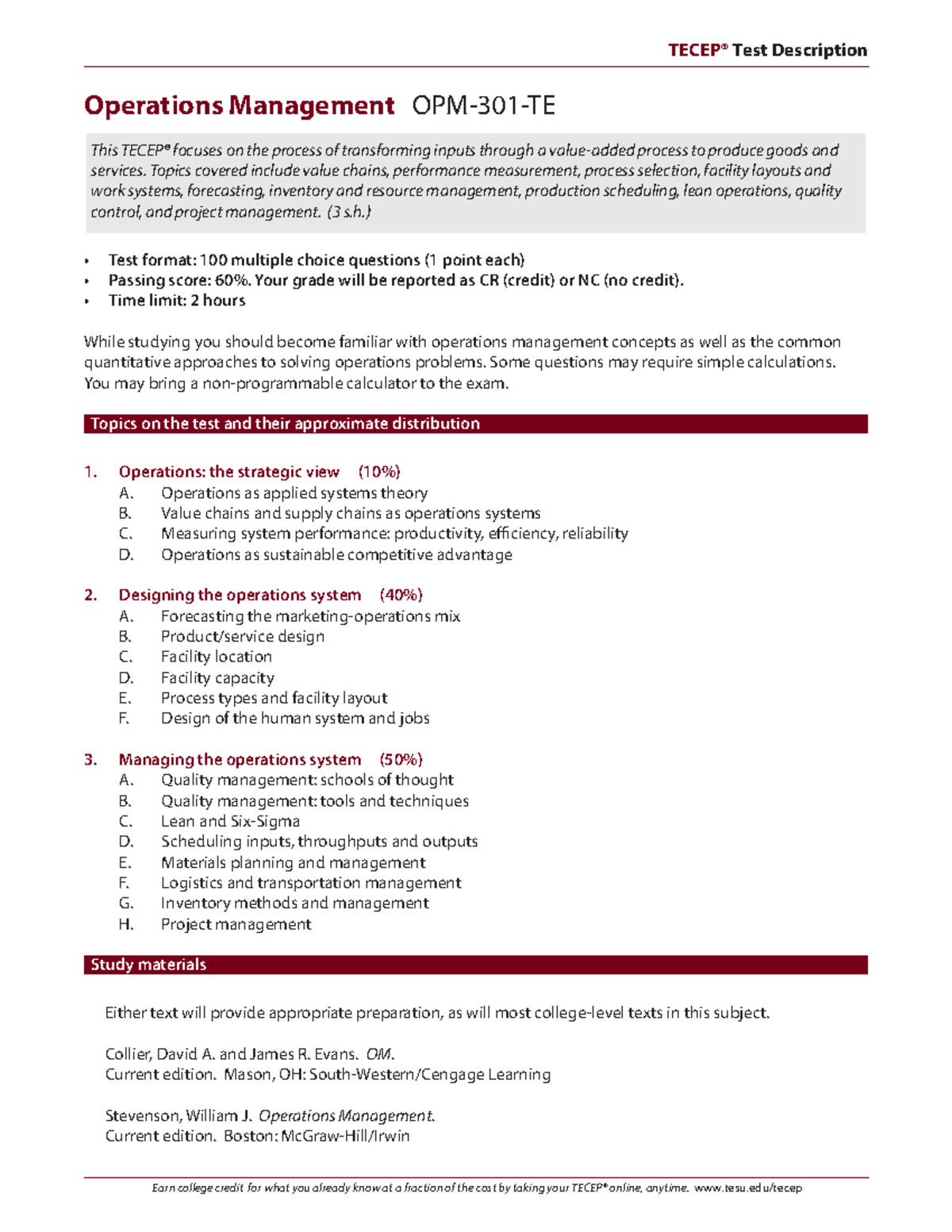 OPM-301 Final Exam Review: Operations Management Concepts and Test Prep ...