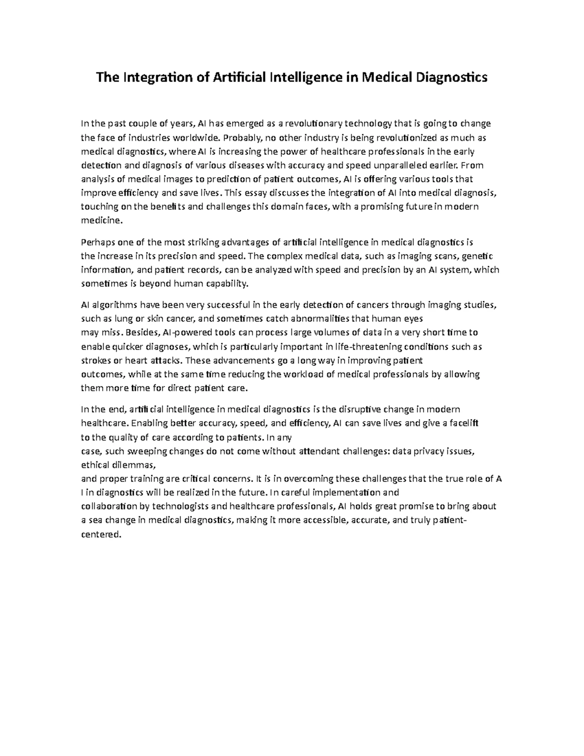 AI Integration in Medical Diagnostics: Benefits & Challenges - Studocu