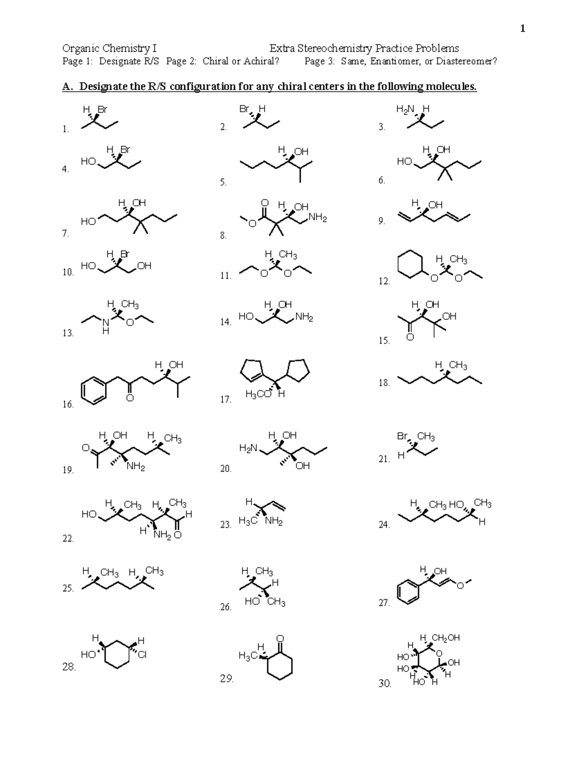 Organic Chemistry I: Extra Stereochemistry Practice Problems - Studocu